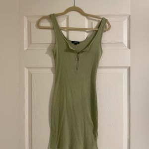 Forever 21 Olive Green Ribbed Zip Mini Dress